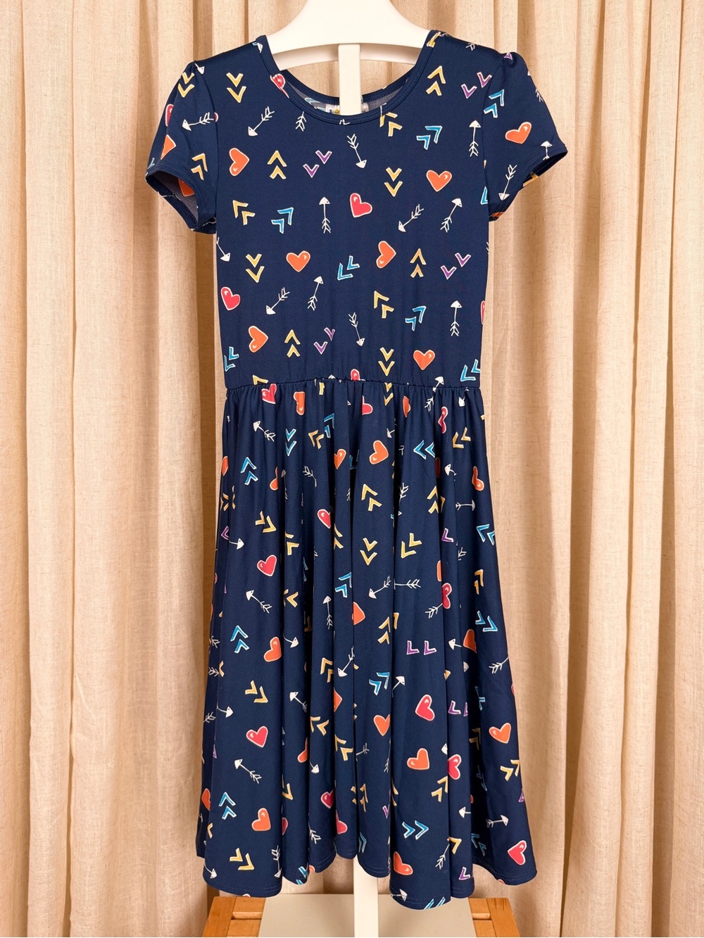 DOT DOT SMILE Navy *Heart & Arrow* Print Fit & Flare Twirly Dress 8-10 Years